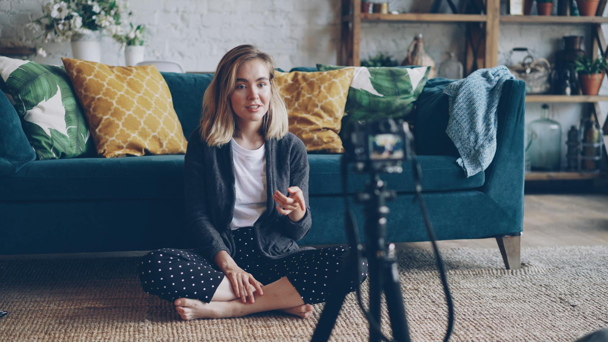 Home A Young Woman Creating A Vlog From